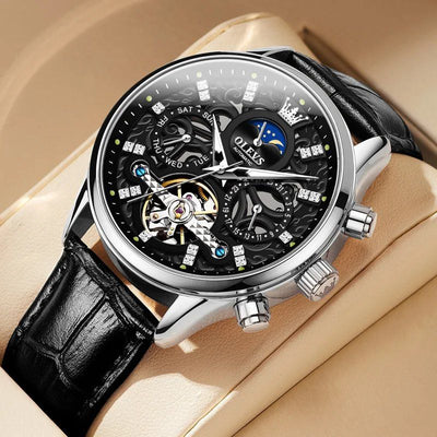 Automatic Mechanical Watch with Leather Strap