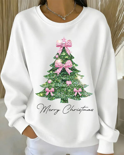 Shilla - Round Neck Long Sleeve Christmas Print Sweatshirt