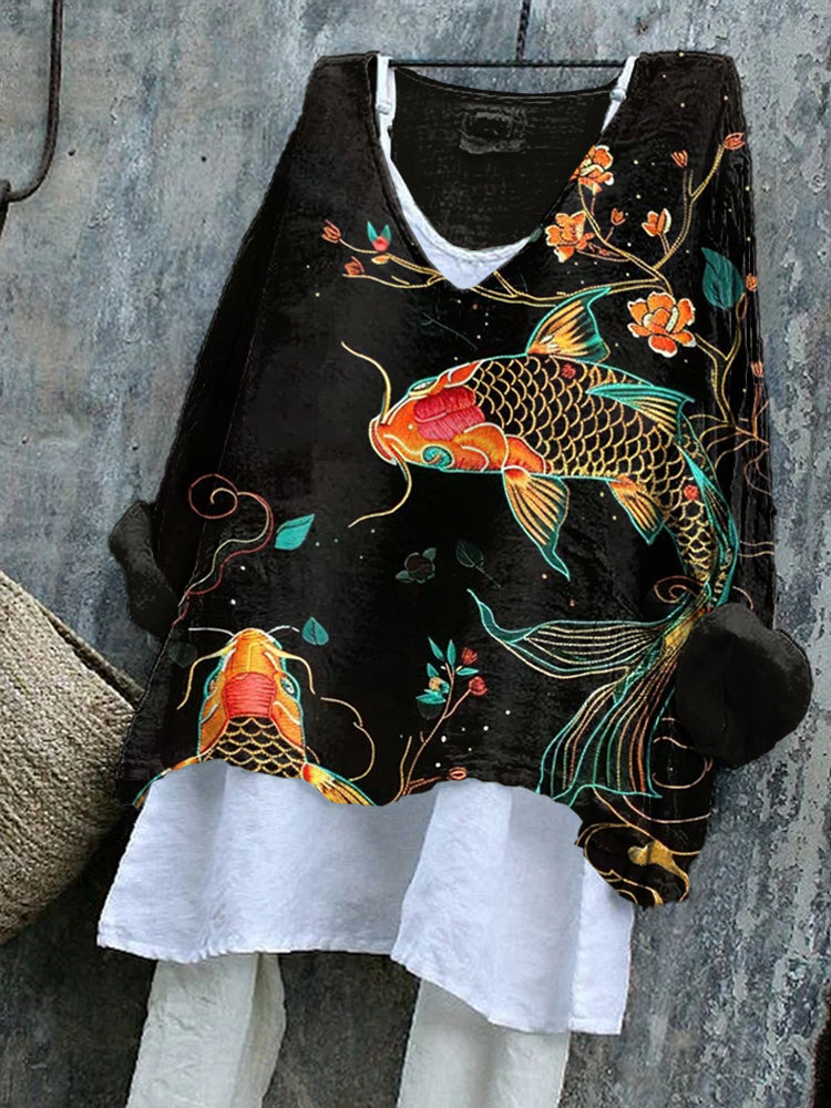 Flower Koi Fish - Japanese Art Tunic