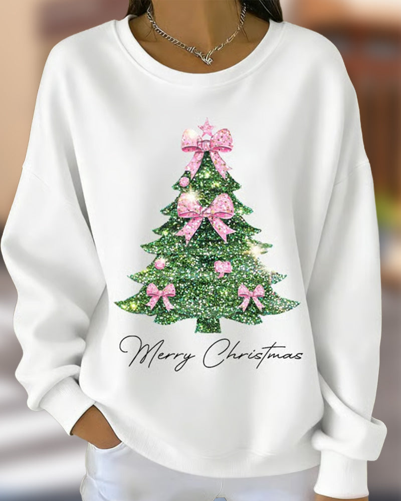 Shilla - Round Neck Long Sleeve Christmas Print Sweatshirt