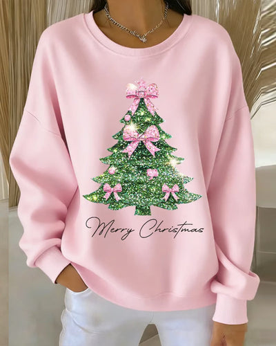 Shilla - Round Neck Long Sleeve Christmas Print Sweatshirt