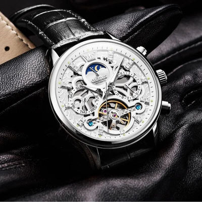 Automatic Mechanical Watch with Leather Strap