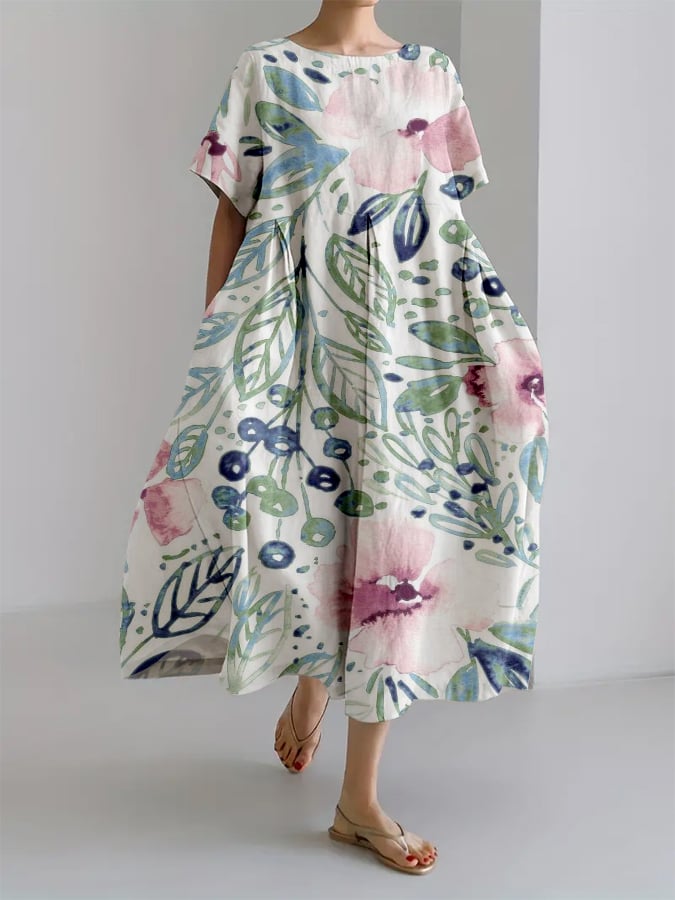 Women's Retro Botanical Floral Design Printed Casual Loose Dress