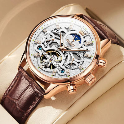 Automatic Mechanical Watch with Leather Strap