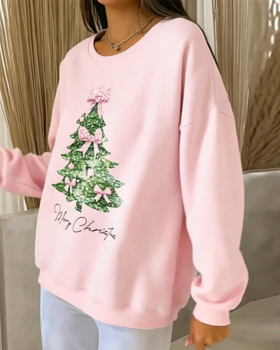 Shilla - Round Neck Long Sleeve Christmas Print Sweatshirt