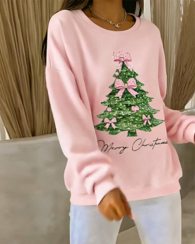 Shilla - Round Neck Long Sleeve Christmas Print Sweatshirt