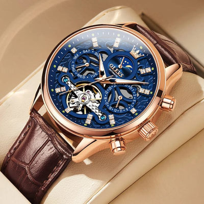 Automatic Mechanical Watch with Leather Strap
