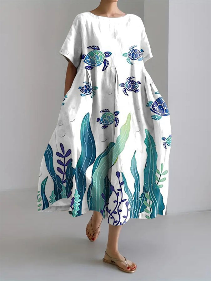 Women's Resort Sea Turtle Print Short Sleeve Casual Dress