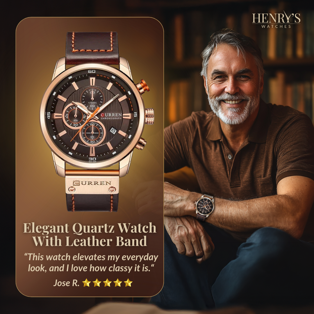Elegant Quartz Watch with Leather Strap