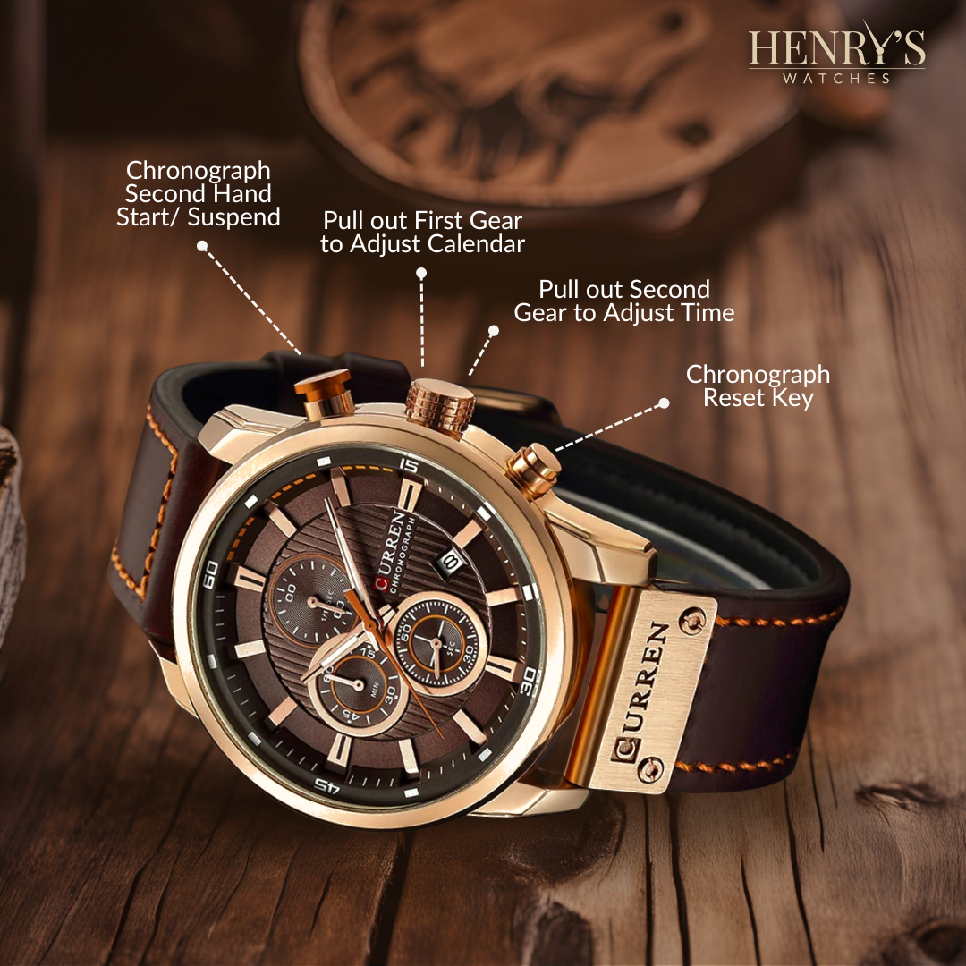 Elegant Quartz Watch with Leather Strap