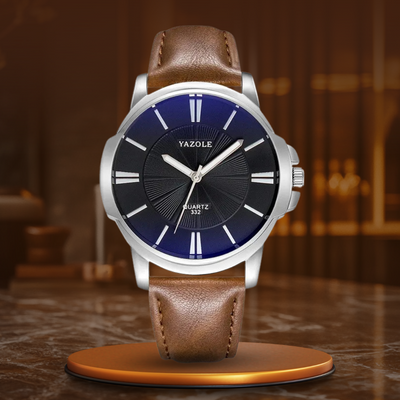 Luxury Blue Glass Leather Watch