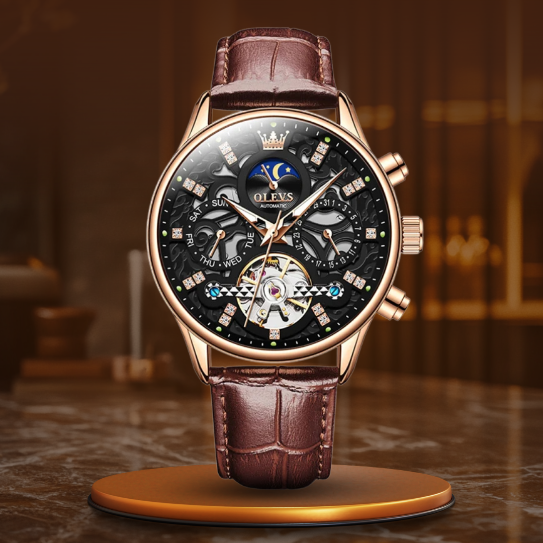 Automatic Mechanical Watch with Leather Strap
