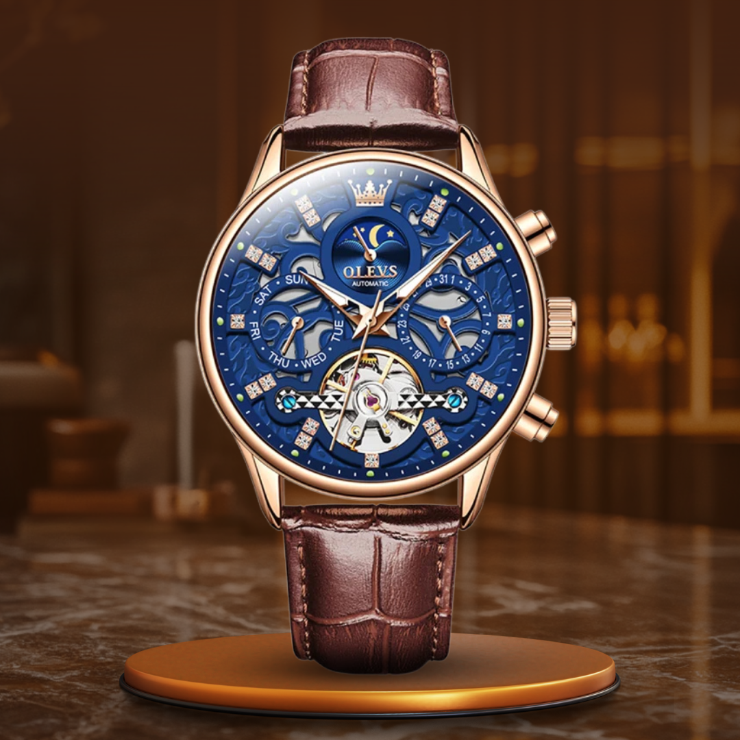 Automatic Mechanical Watch with Leather Strap