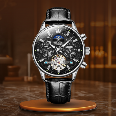 Automatic Mechanical Watch with Leather Strap