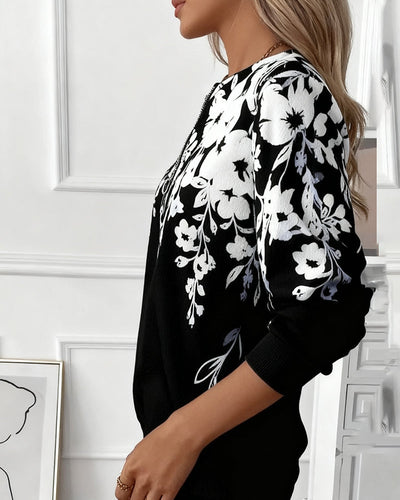 Jasmine - Printed Sweatshirt with Half Zipper and Collar
