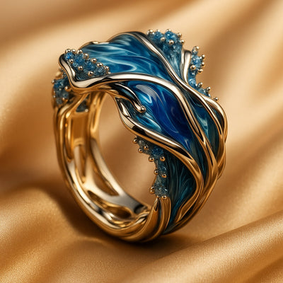 Vintage Golden Ocean Wave Ring