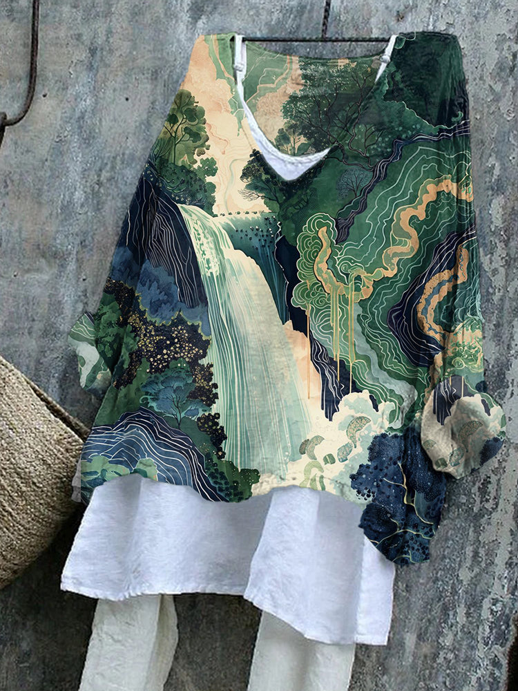 Hokusai Ukiyo-e Waterfall - Japanese Art Tunic