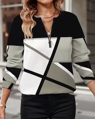 Zippered T-Shirt with Geometric Pattern