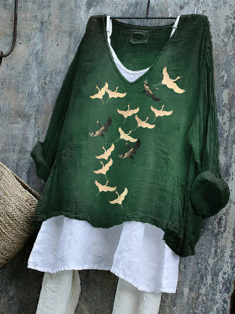 White Cranes - Japanese Art Tunic