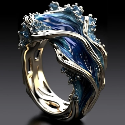 Vintage Golden Ocean Wave Ring