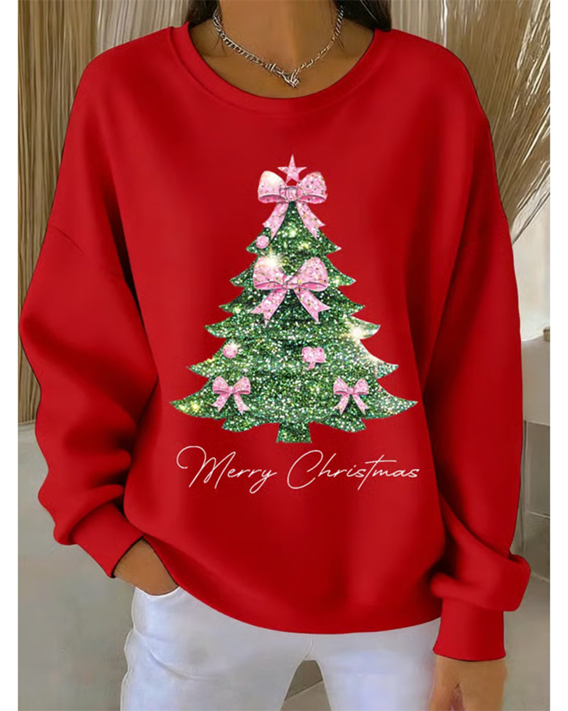 Shilla - Round Neck Long Sleeve Christmas Print Sweatshirt