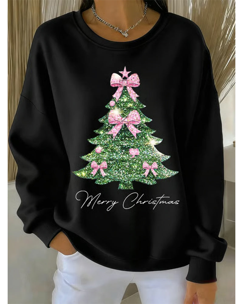 Shilla - Round Neck Long Sleeve Christmas Print Sweatshirt