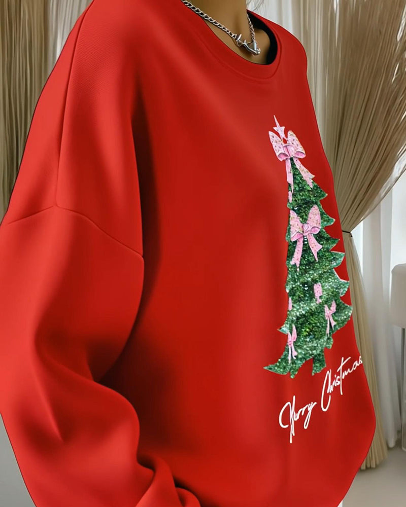Shilla - Round Neck Long Sleeve Christmas Print Sweatshirt