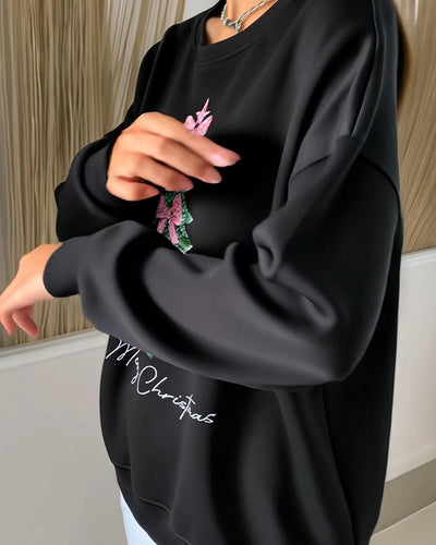 Shilla - Round Neck Long Sleeve Christmas Print Sweatshirt