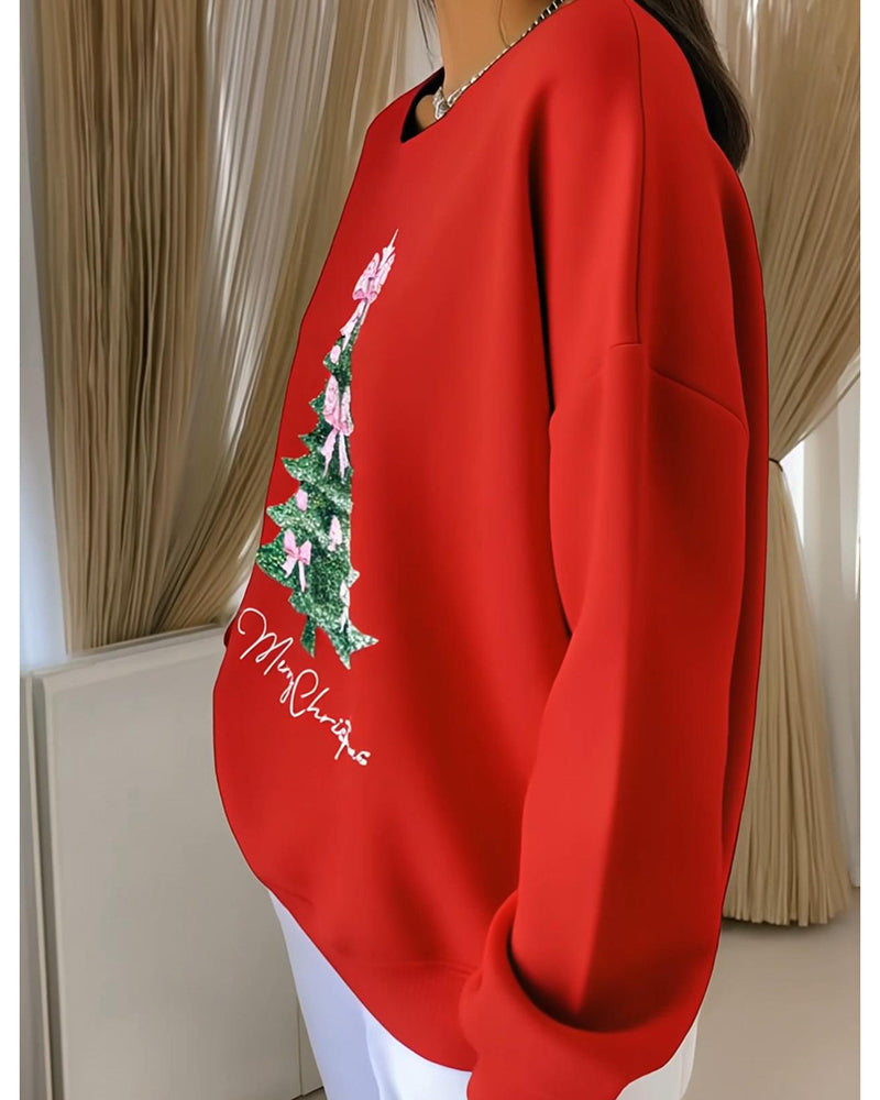 Shilla - Round Neck Long Sleeve Christmas Print Sweatshirt