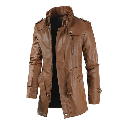 Mike - Elegant Long Leather Biker Jacket