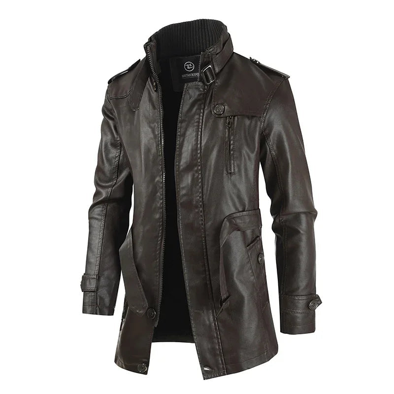 Mike - Elegant Long Leather Biker Jacket