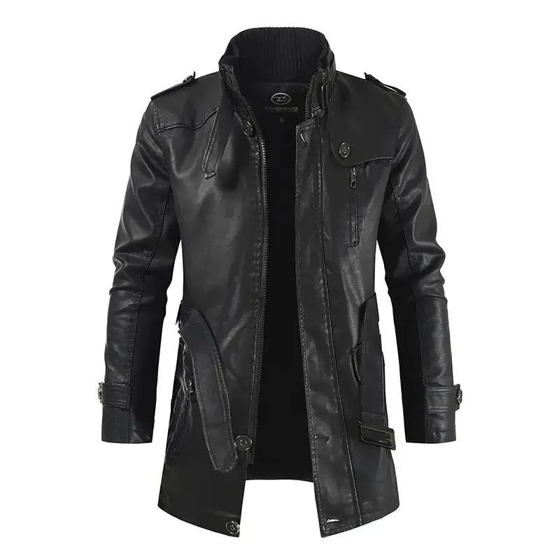 Mike - Elegant Long Leather Biker Jacket