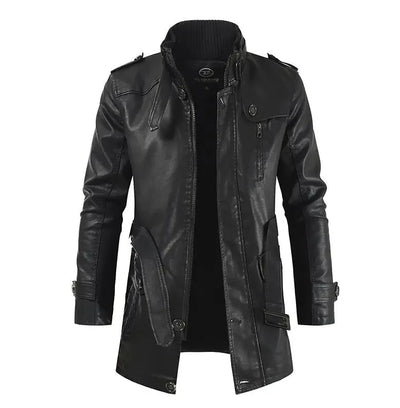 Mike - Elegant Long Leather Biker Jacket
