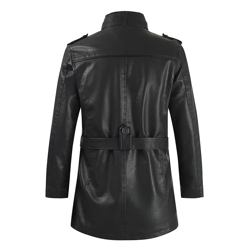 Mike - Elegant Long Leather Biker Jacket