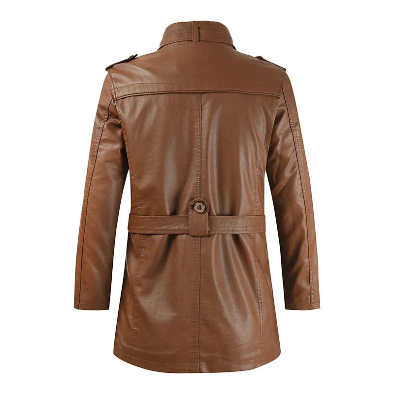 Mike - Elegant Long Leather Biker Jacket